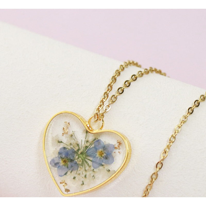Wholesale 6pcs Love Forget-Me-Not Epoxy Real Flower Necklace