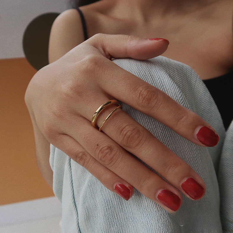 Wholesale double layered titanium steel gold-plated smooth ring