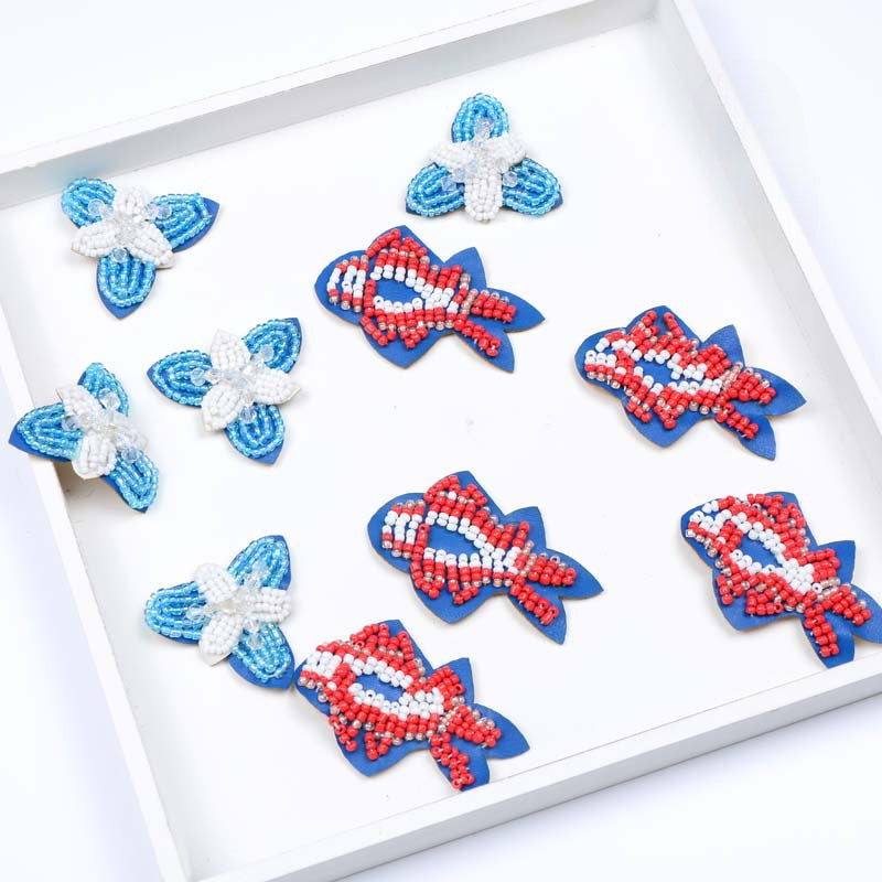 Wholesale DIY Handmade Beaded Cloth Patches Fish Flowers Leather Hat Clothes Decoration