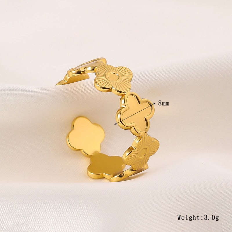 Wholesale Fashion Niche Design High-end Titanium Steel Clover Flower Opening Adjustable Gold-plated Rings