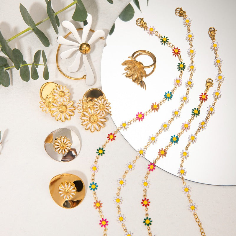 Wholesale 18k Gold Stainless Steel Daisy Gold Color Daisy Chain Necklaces