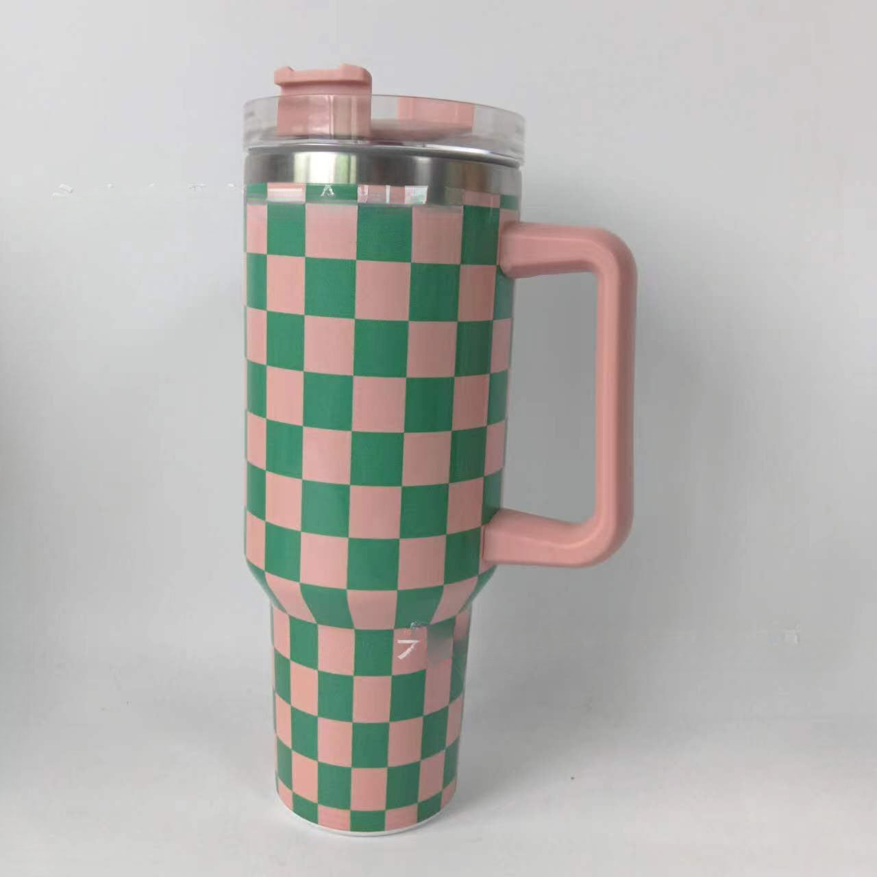 Wholesale Tumbler Stainless Steel Double-layer Insulation 40oz Checkerboard Handle Ice Cup