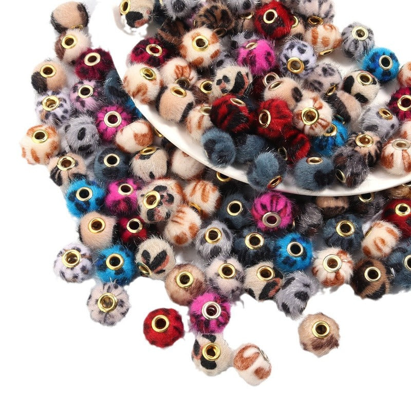 Wholesale 10PCS Leopard Print Plush Straight Hole Spacer Beads