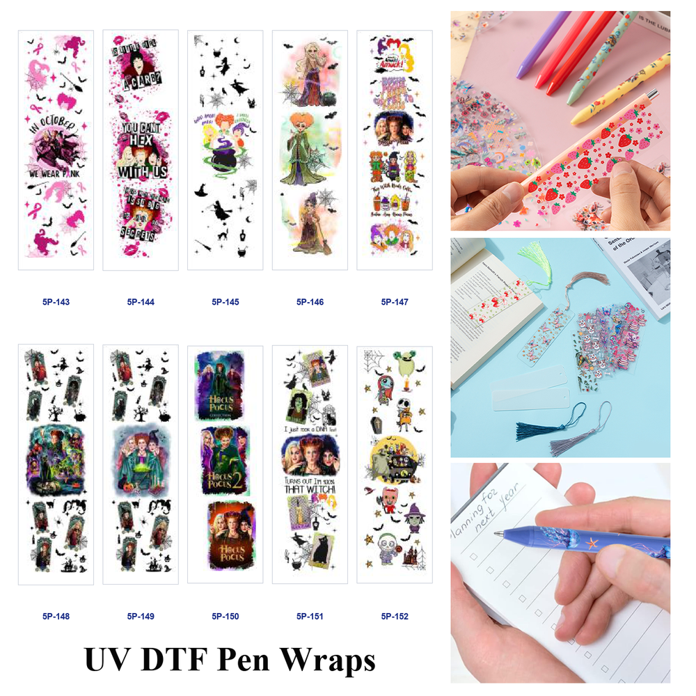 Wholesale 2/ 8/ 16pcs Vintage  Ghost Witchy Silhouette Holiday Print Pen and Bookmark Stickers UV DTF Wraps OLY Exclusive