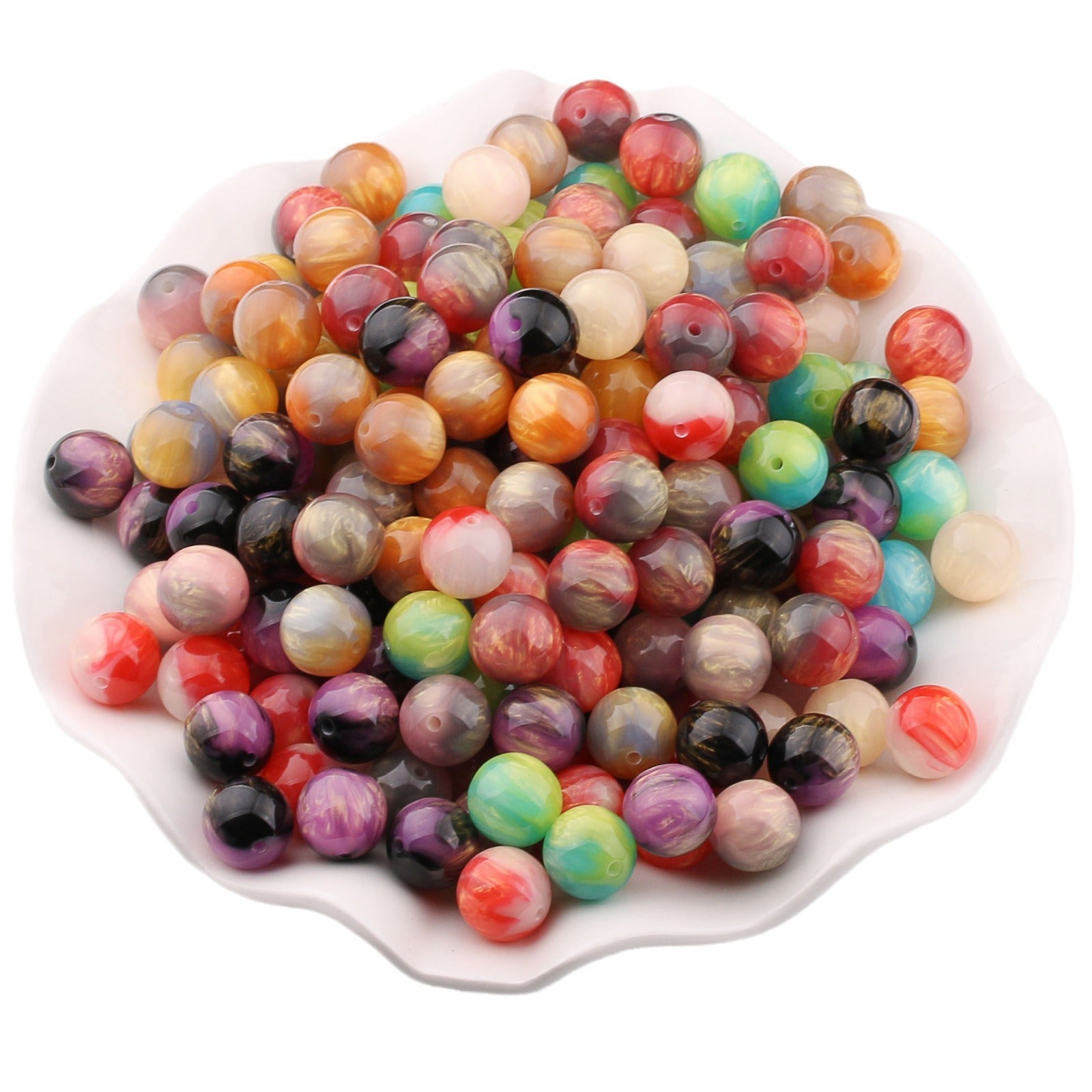 Wholesale 20PCS Pearlescent Moiré Color Gradient Straight Hole Resin Balls