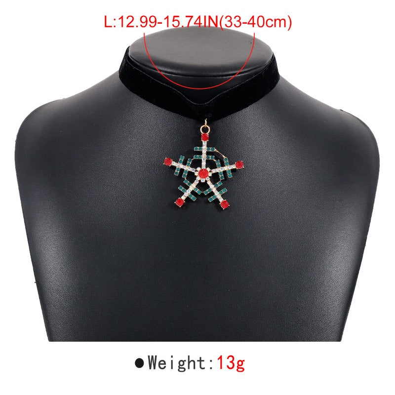Wholesale Christmas Snowflake and Christmas Tree Rhinestone Flannel Clavicle Chocker Necklace