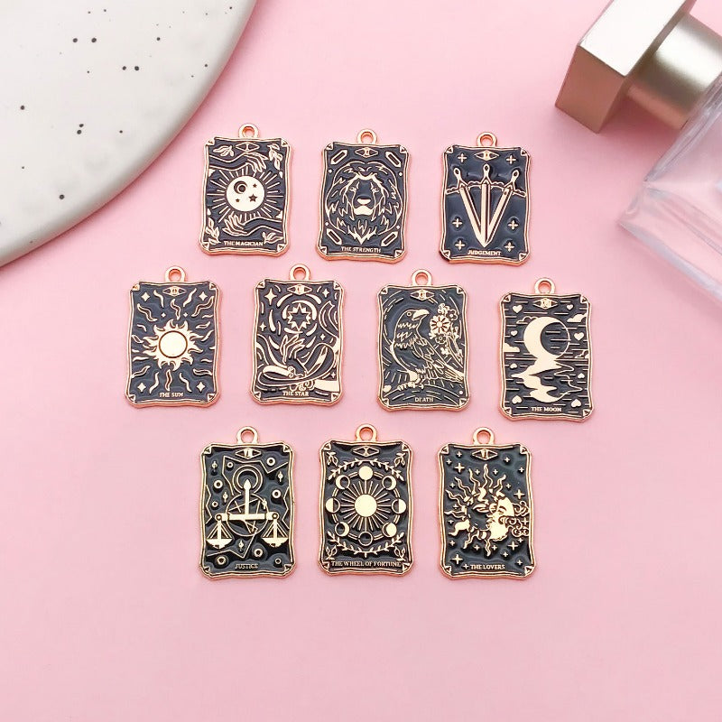 Wholesale Square Tarot Wheel of Fate DIY Alloy Drip Oil Necklace Pendant Accessories