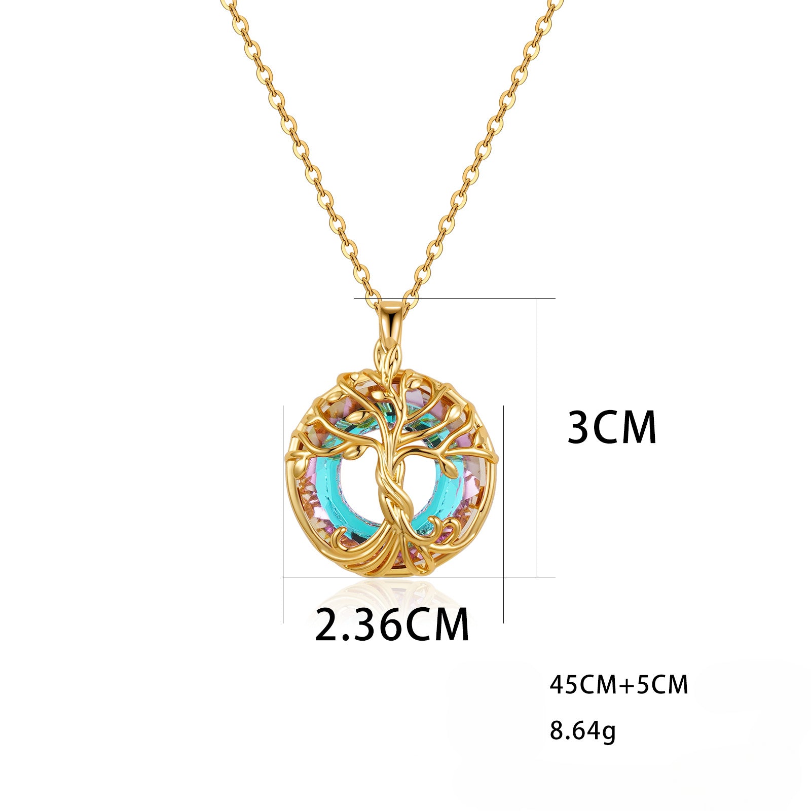 Wholesale Tree of Life Colored Crystal Round Necklace Collarbone Chain