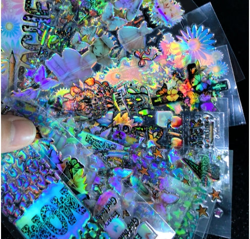 Wholesale Random Holographic Stickers 20/50/100pcs UV DTF Wraps & Cartoon Random Styles Bookmark Stickers for Crafts laser wraps