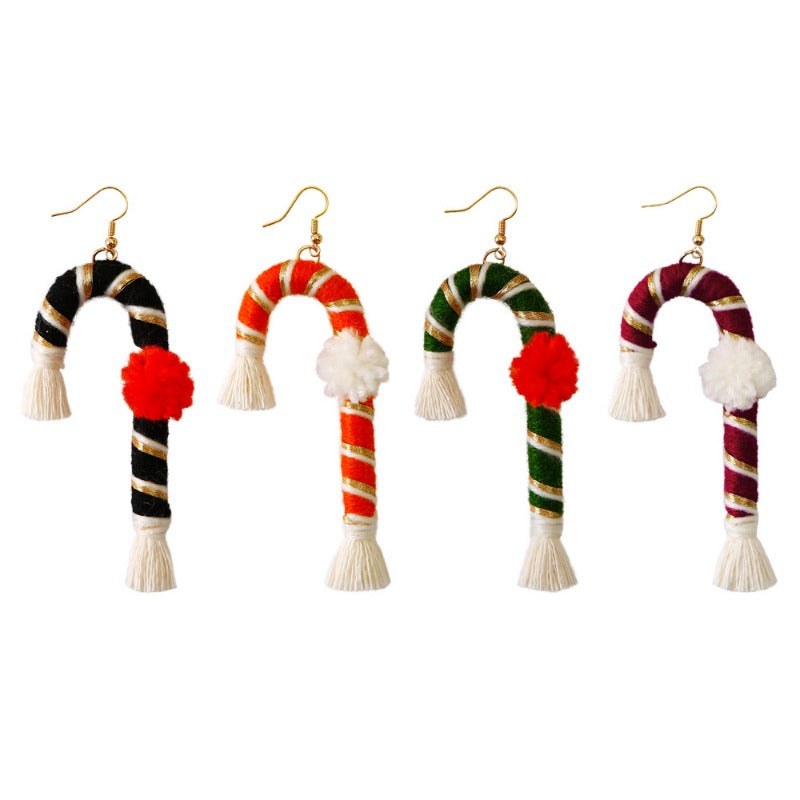 Wholesale Hand Woven Cane Tassel Christmas Earrings