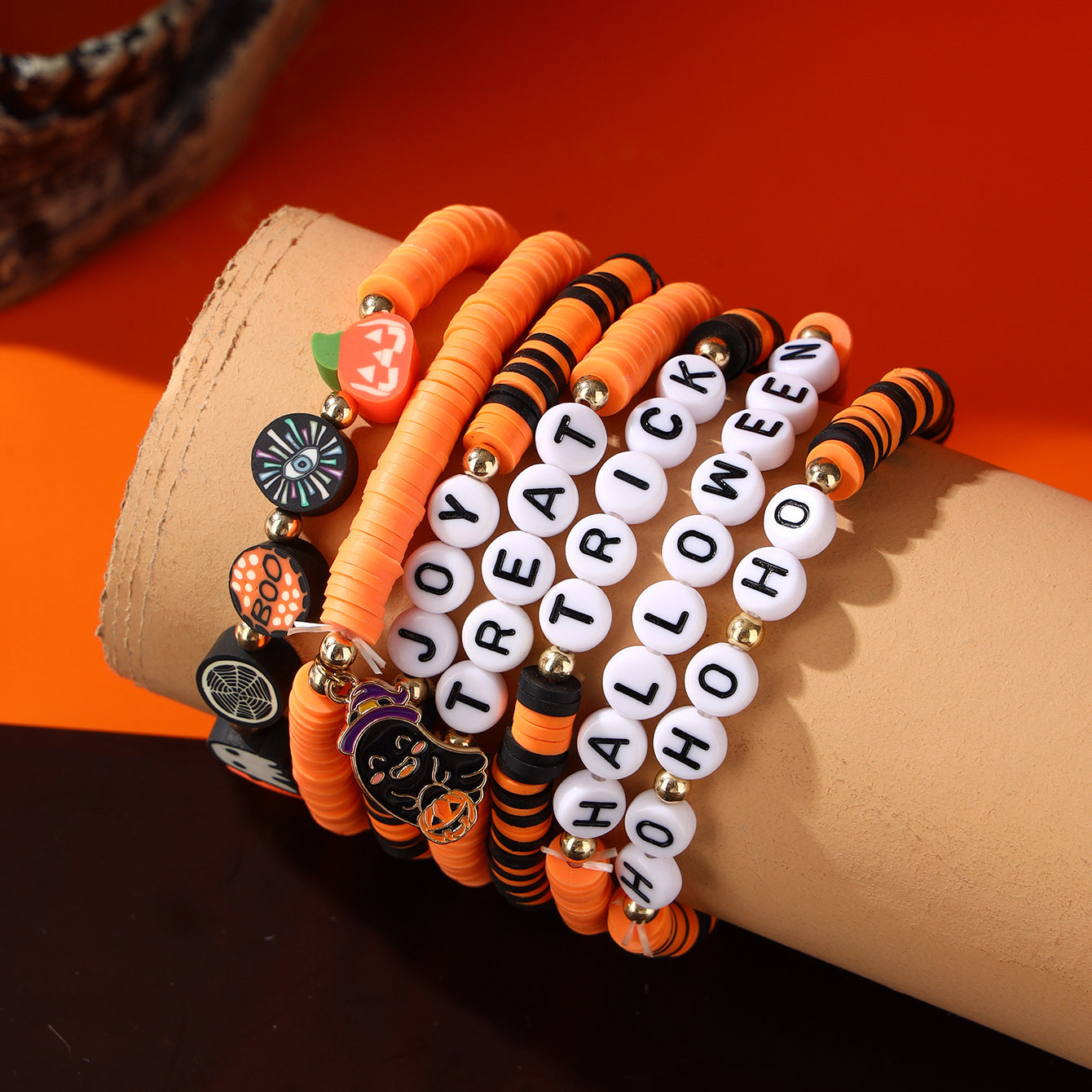 Wholesale 50PCS New Halloween Set Polymer Clay Beaded Bracelet