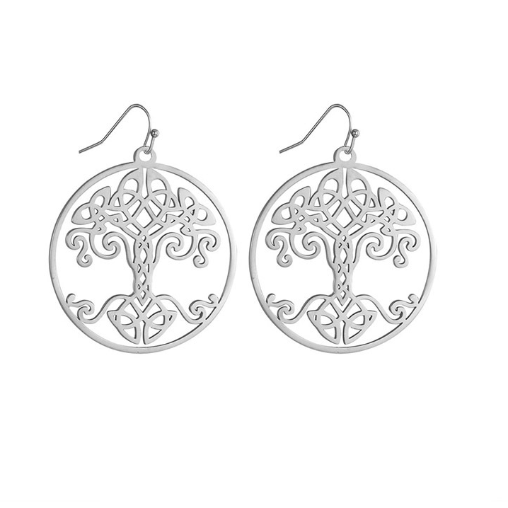 Wholesale World Tree Hollow Pendant Stainless Steel Earrings