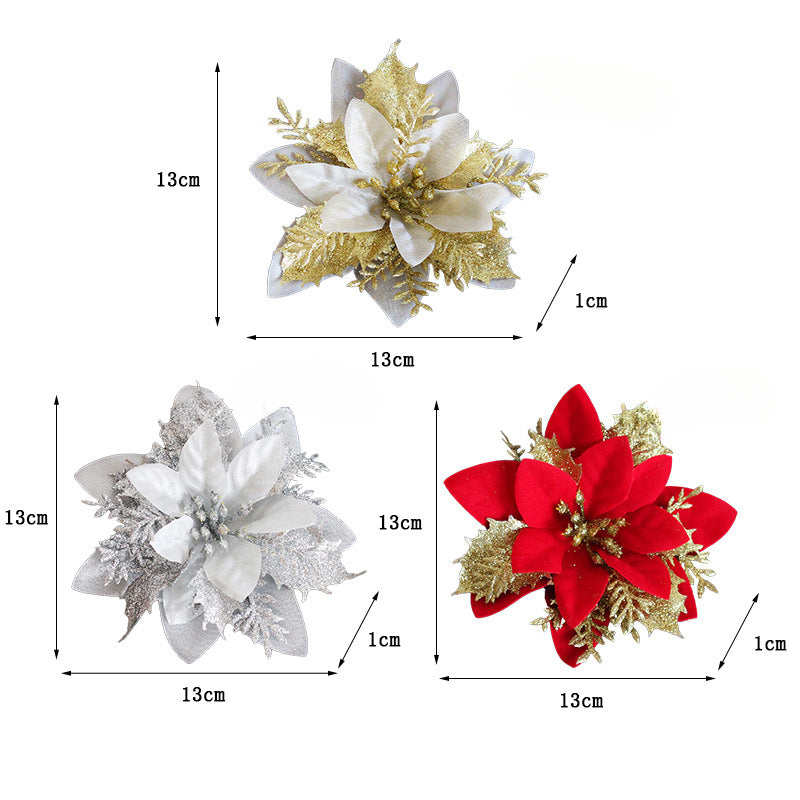 Wholesale of Gold, Silver, and Red Three-layer Plastic Christmas Decorative Flowers