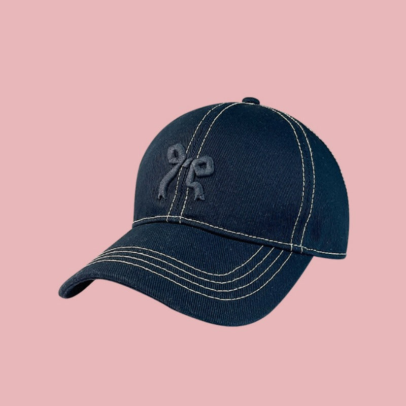 Wholesale Plaid Bow Embroidered Soft Top Baseball Cap