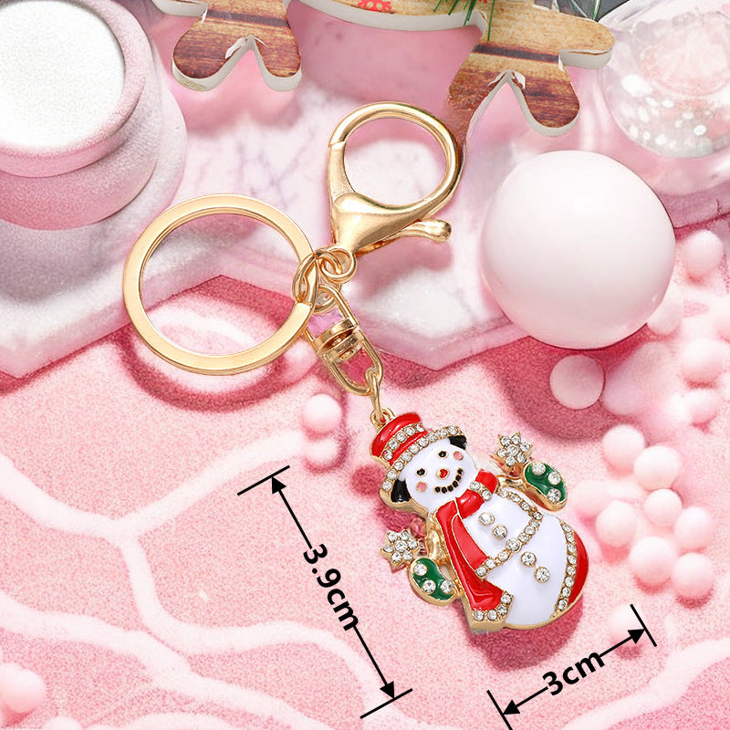 Wholesale Christmas Snowman Elk Cartoon Inlaid Diamond Metal Keychain