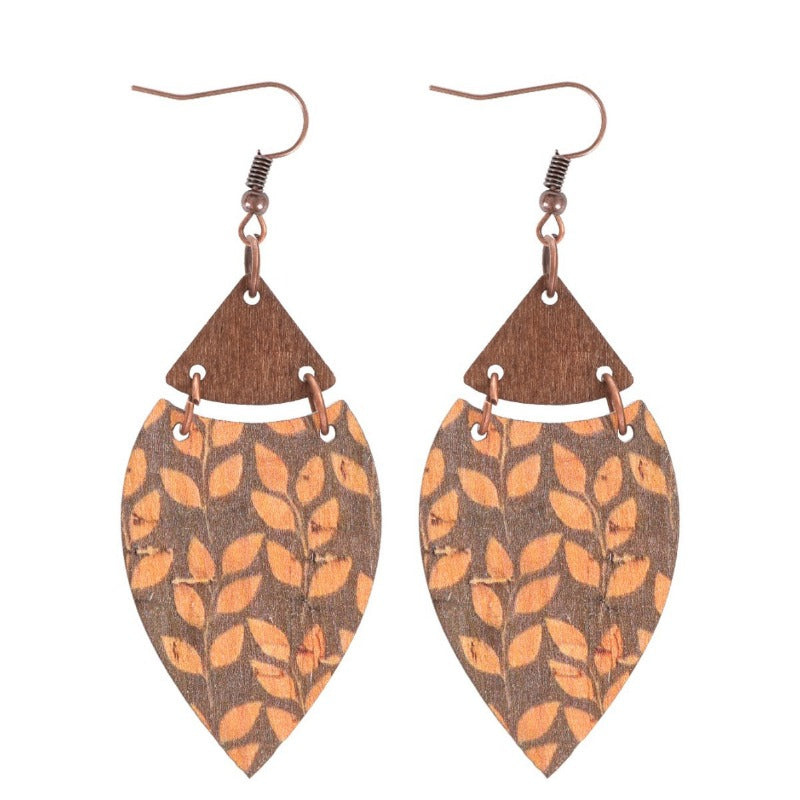 Wholesale Retro Leopard Leaf Splicing Woodblock Fashion Exaggerated Earrings