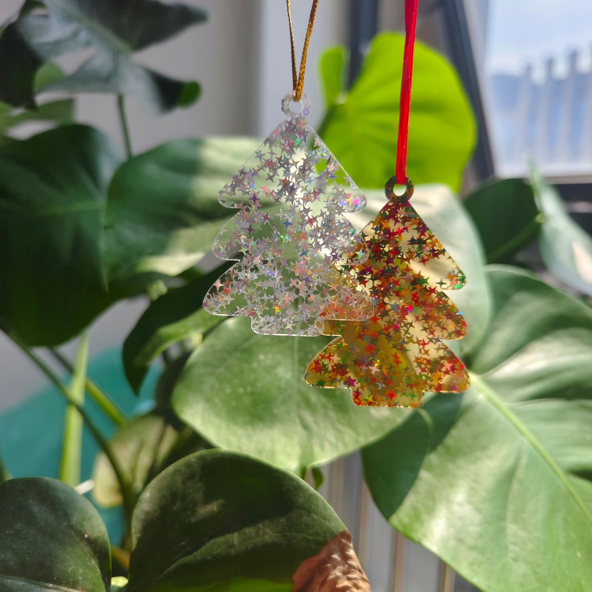 Wholesale 10pcs New Sticker DIY Glitter Acrylic Christmas Pendant Home Decoration