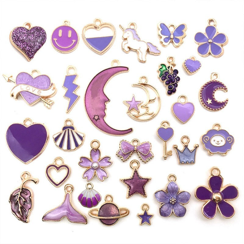 Wholesale Mix 30 Purple Drip Oil Alloy Cute Cartoon Simulation Animal Pendant