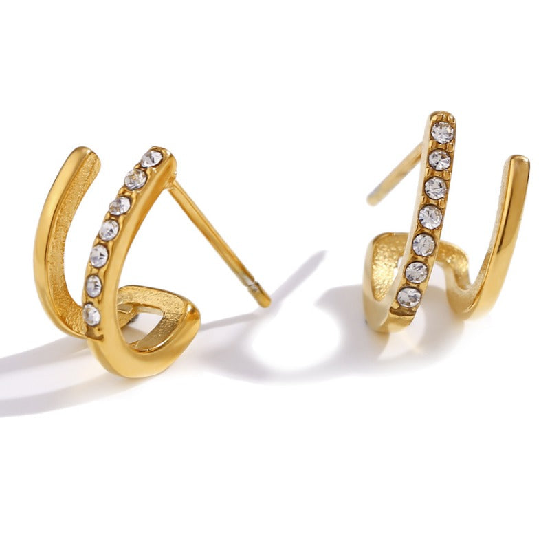 Wholesale Fashion Design Light Luxury Temperament Stainless Steel 18K Plated Mini Double-layer Zirconium Stud Earrings