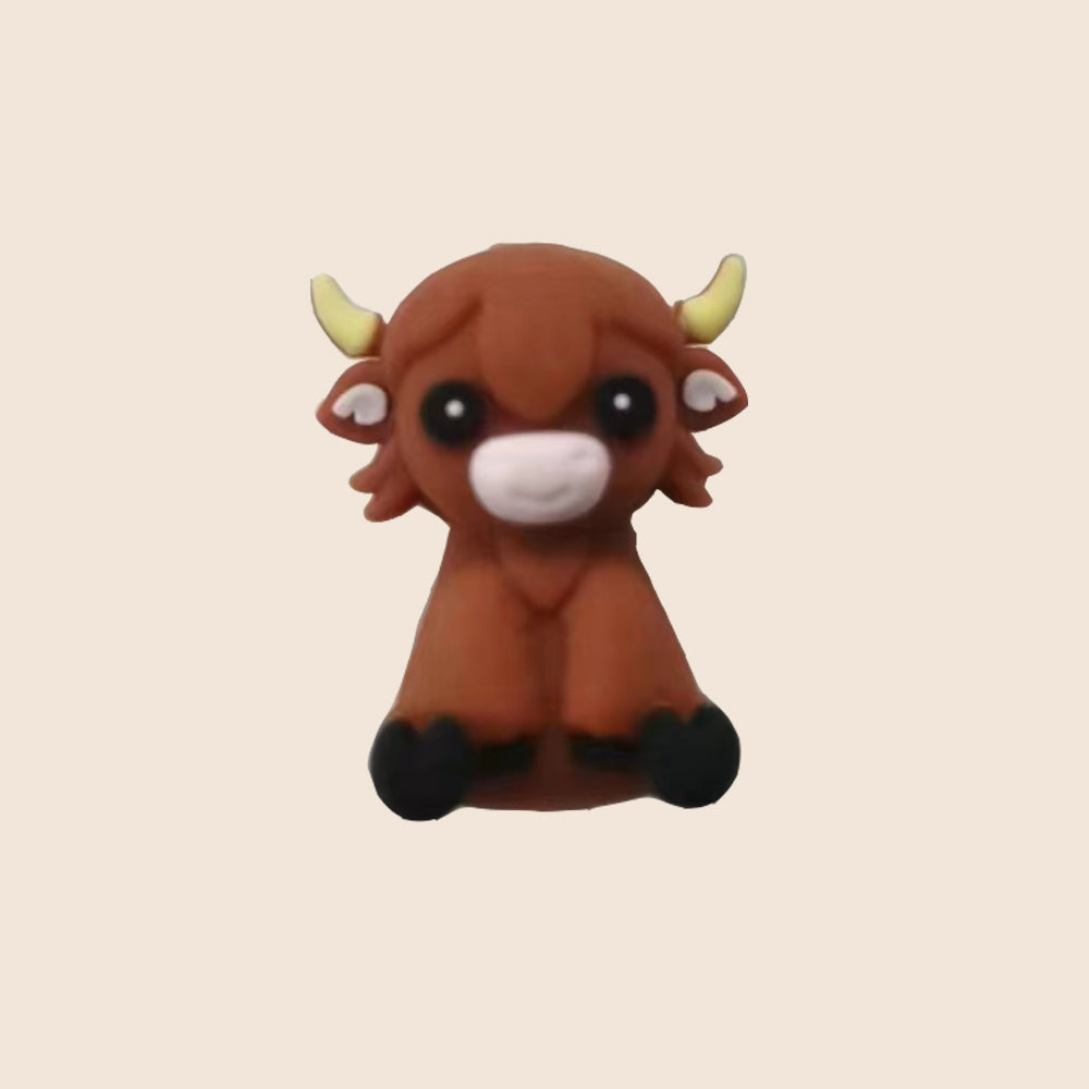 Wholesale 10pcs Cute Brown Highland Cow Silicone Beads