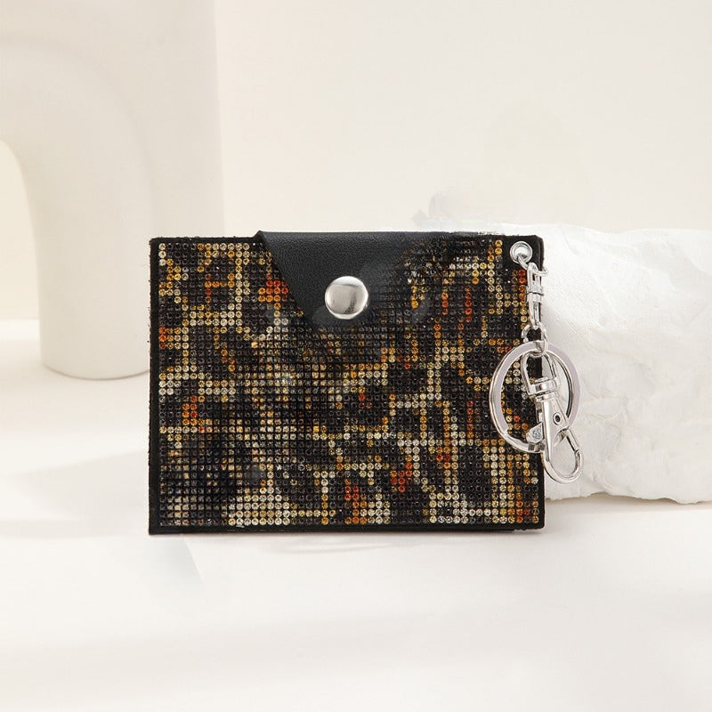 Wholesale Fashion Colorful Rhinestone Credit Card Holder Coin Purse Leopard Print Colorful Card Holder Leather Keychain
