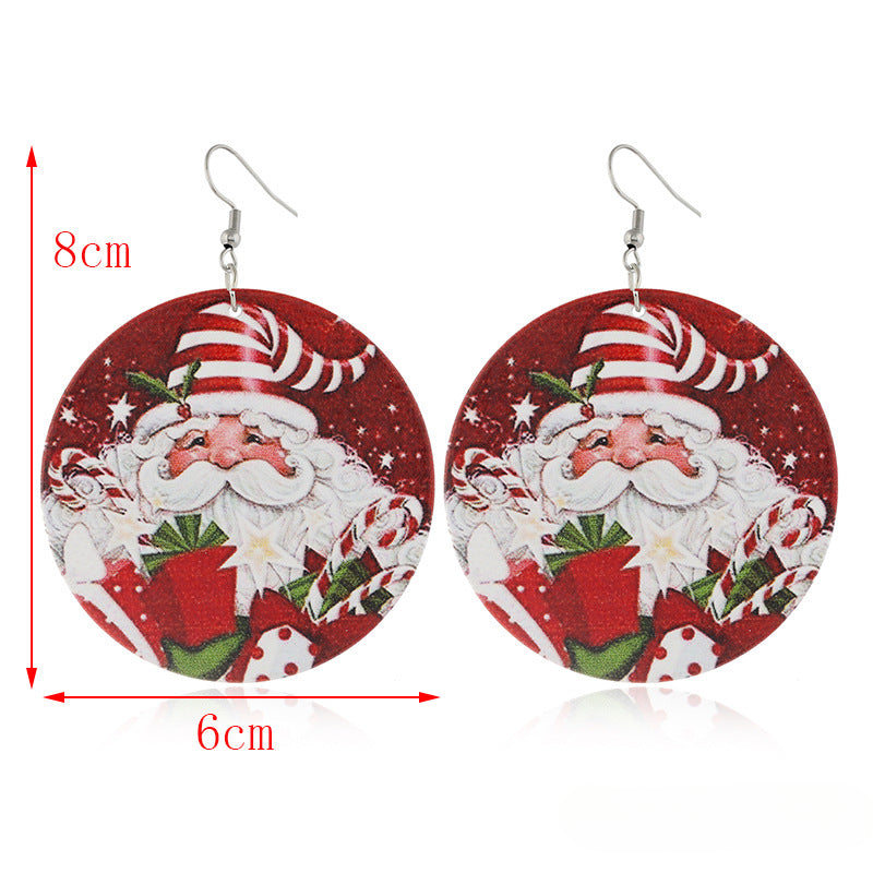 Wholesale Round Elk Santa Claus Wood Earrings