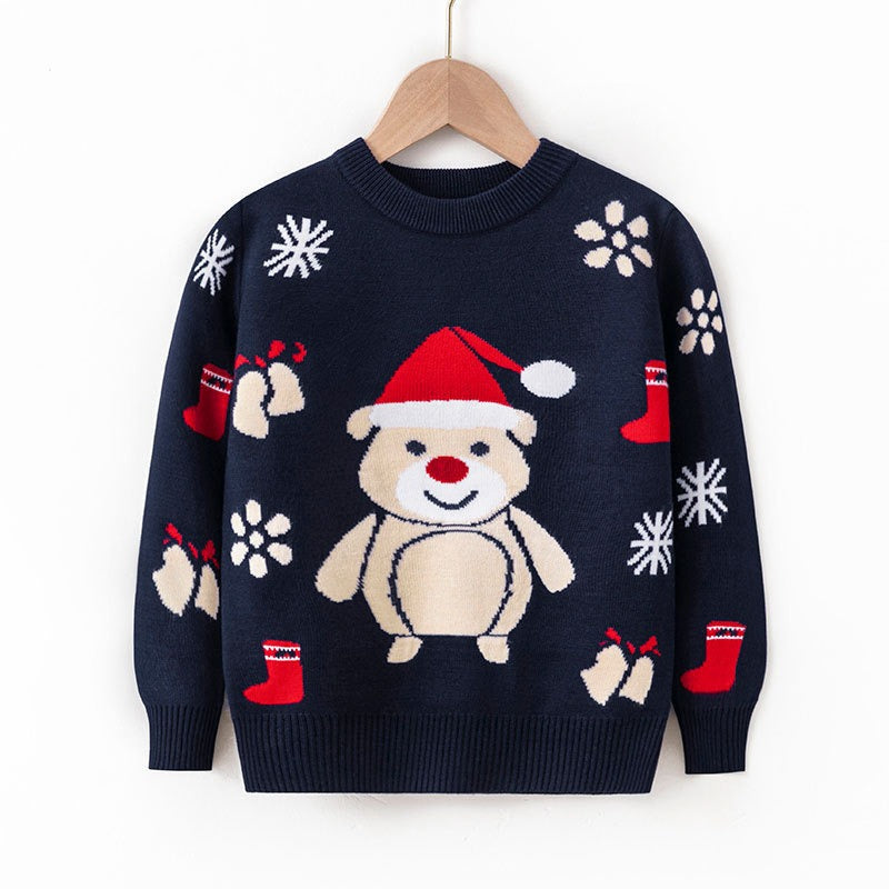 Wholesale Autumn/Winter Christmas Cartoon Round Neck Stretch Knitted Baby Clothes