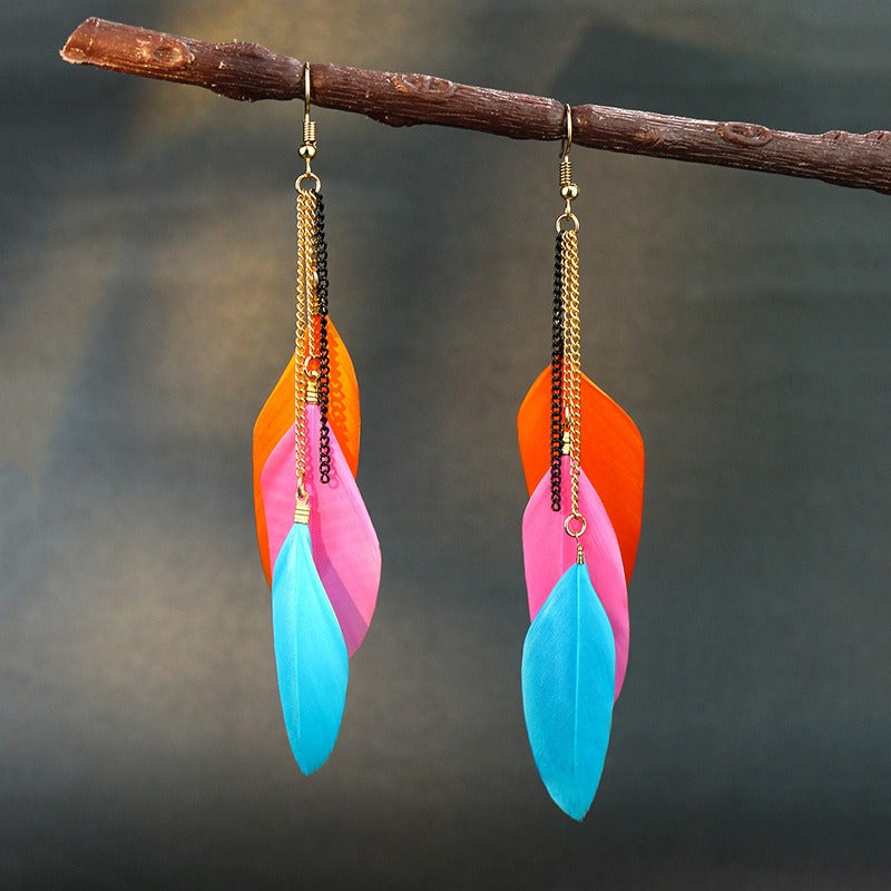 Wholesale Vintage Long Feather Tassel Earrings Bohemian Long Leaf Earrings