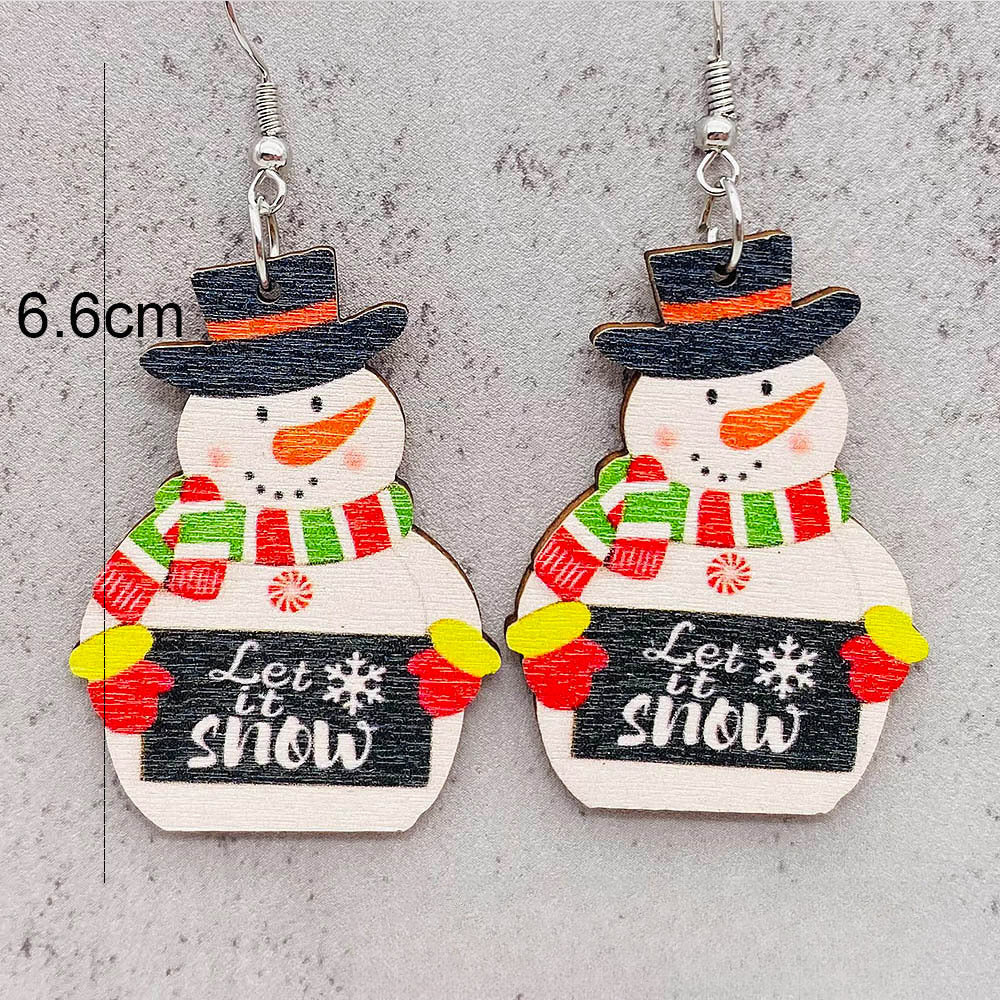 Wholesale Christmas Earrings Elk Christmas Tree Snowman Santa Claus Wooden Earrings