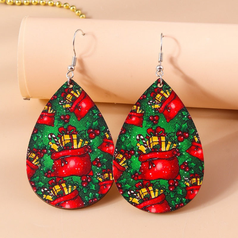 Wholesale Christmas Cartoon Santa Claus Drop Shape Wooden Earrings
