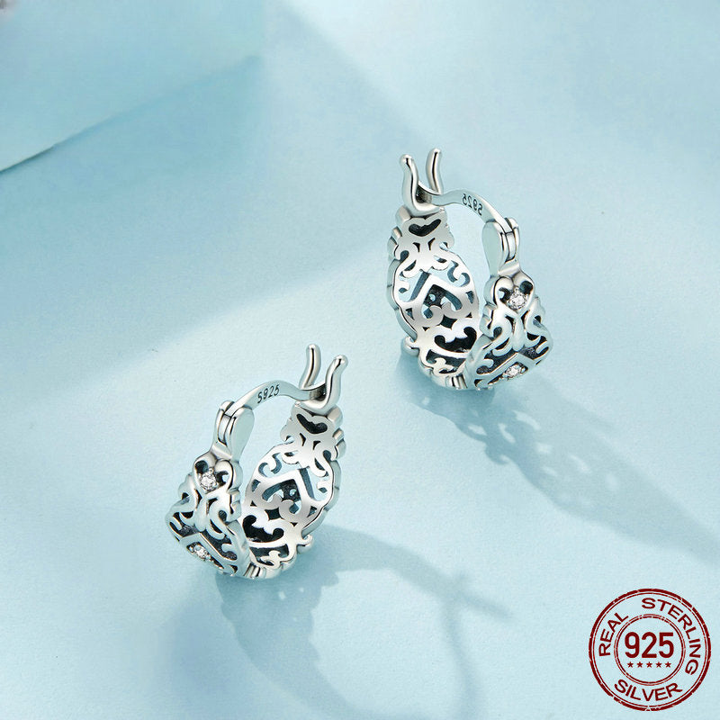 Wholesale 925 Sterling Silver Vintage Pattern Hollow Earrings