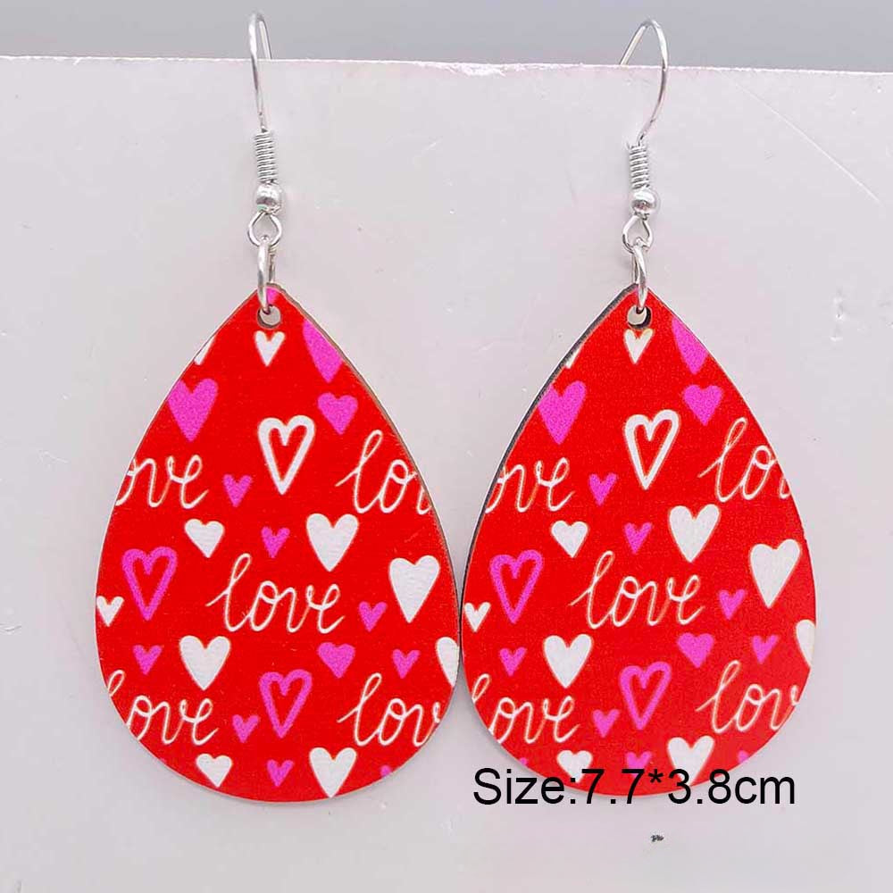 Wholesale Valentine's Day Wooden Earrings Pink Dwarf Leopard Pattern Heart Earrings