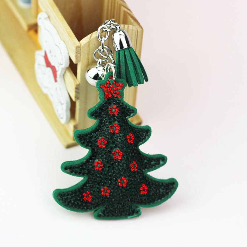 Wholesale Trendy Christmas Tree Rhinestone Velvet Keychain Pendant Holiday Gift Resale Accessory