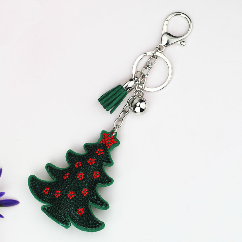 Wholesale Trendy Christmas Tree Rhinestone Velvet Keychain Pendant Holiday Gift Resale Accessory