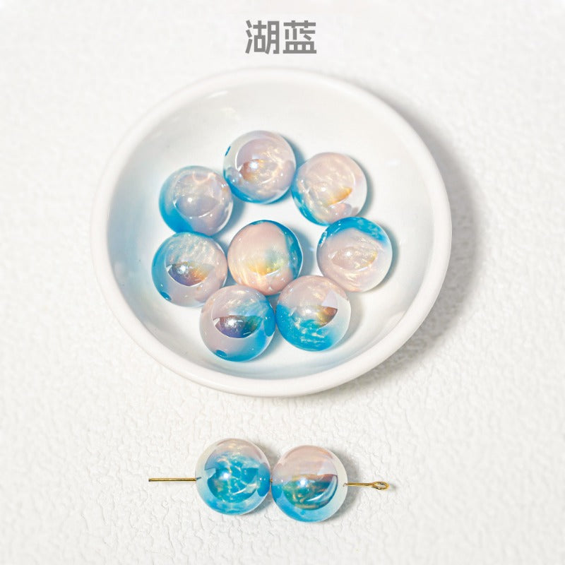 Wholesale 30pcs/1pack Thousand Colored Clouds Straight Hole Round Beads Handmade DIY Loose Beads