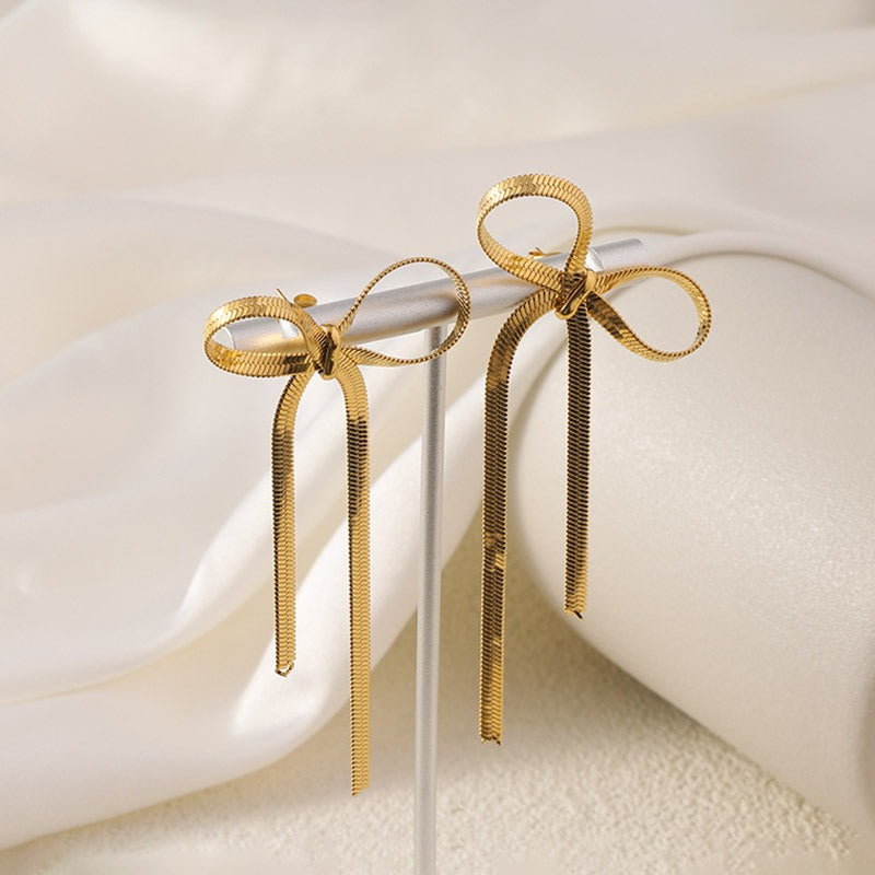 Wholesale High-end Sensory Plated 18k Gold Vacuum Plated Color Preserving Bow Light Luxury Stainless Steel Earrings