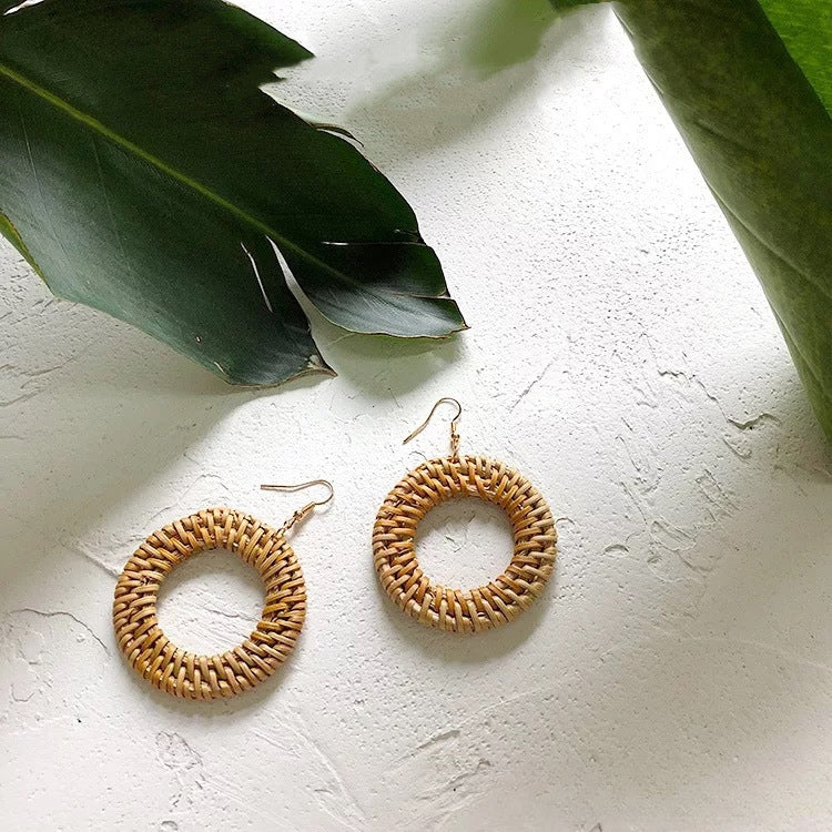 Wholesale Vintage Geometric Round Rattan Earrings
