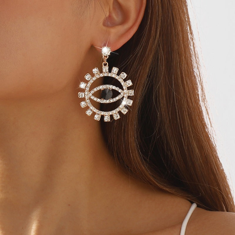 Wholesale Devil's Eye Alloy Full Diamond Earrings