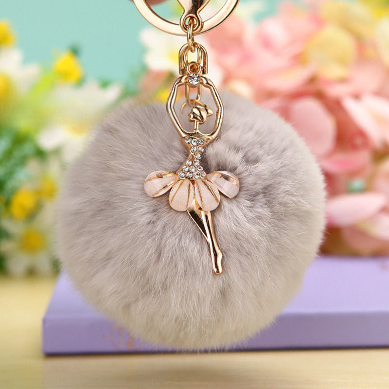 Wholesale Water Diamond Barre Dance Rex Rabbit Hair Ball Little Angel Keychain