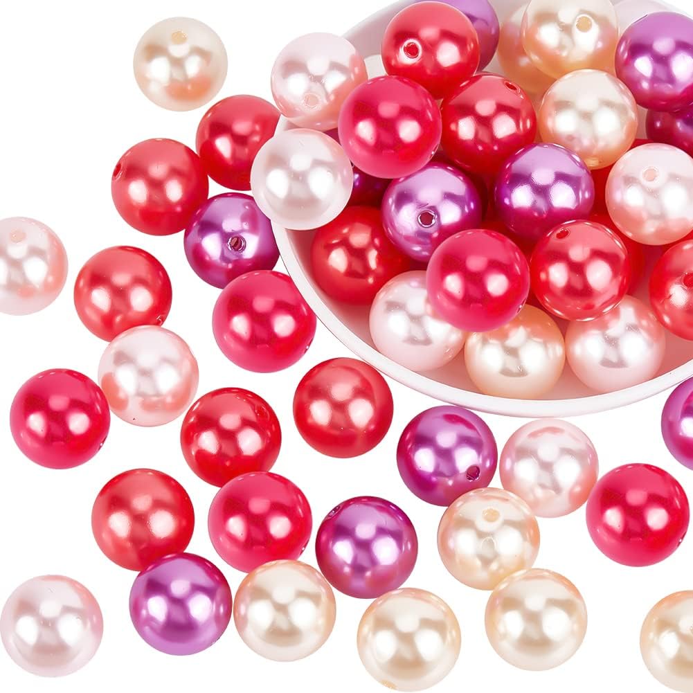 Wholesale PH PandaHall 50pcs 20mm Pearl Beads Bubblegum Beads Chunk Pen Beads Red Acrylic Focal Beads Large Loose Beads for Pen Wedding Christmas Garland Jewelry Bracelet Necklace Pen Bag Chain Making