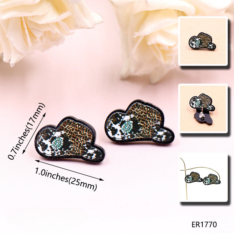 Wholesale of 10PCS/PACK Western Animal Pattern Denim Hat Acrylic Earrings
