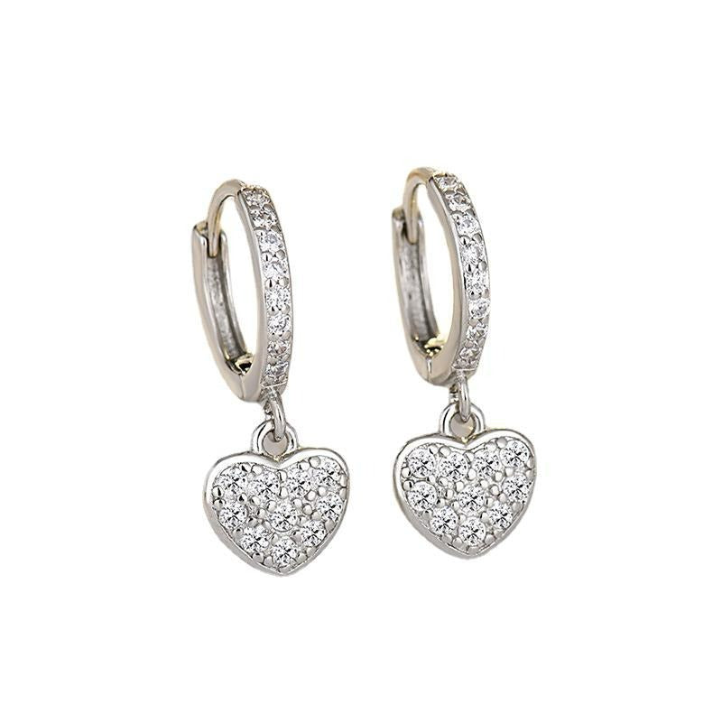 Wholesale Sterling Silver Heart Shaped Earrings Set with Diamonds Love Earrings