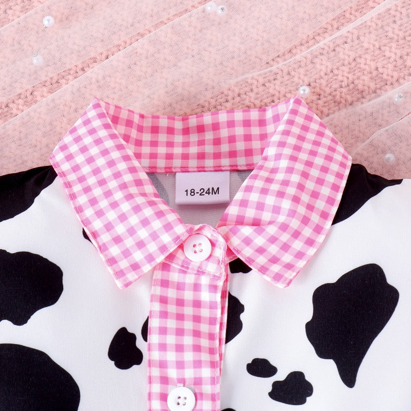 Wholesale Summer Cow Print Patchwork Plaid Baby Clothes