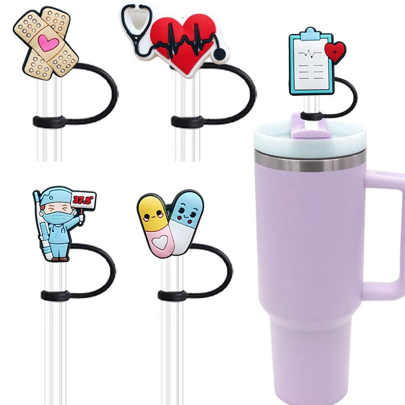 Wholesale 10pcs PVC 2-3cm Medical Series Cute Straw Cover Cup Decoration