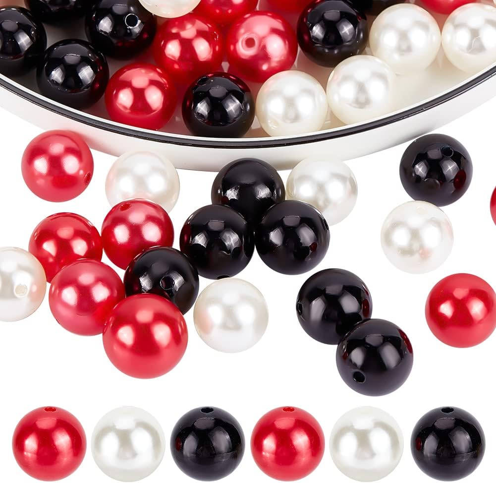 Wholesale PH PandaHall 50pcs 20mm Pearl Beads Bubblegum Beads Chunk Pen Beads Red Acrylic Focal Beads Large Loose Beads for Pen Wedding Christmas Garland Jewelry Bracelet Necklace Pen Bag Chain Making