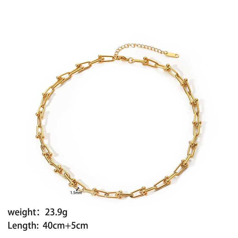 Wholesale Stainless Steel Horseshoe Buckle U-shaped 18K Gold Personality Simple Design Bracelet Necklace Set