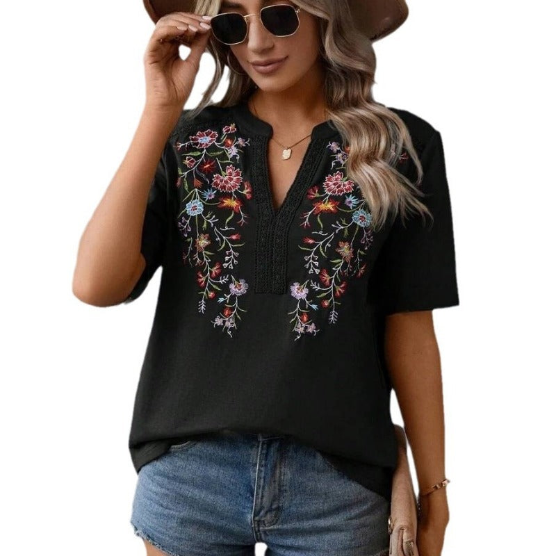 Wholesale Fashion Embroidered Patchwork Lace Tops