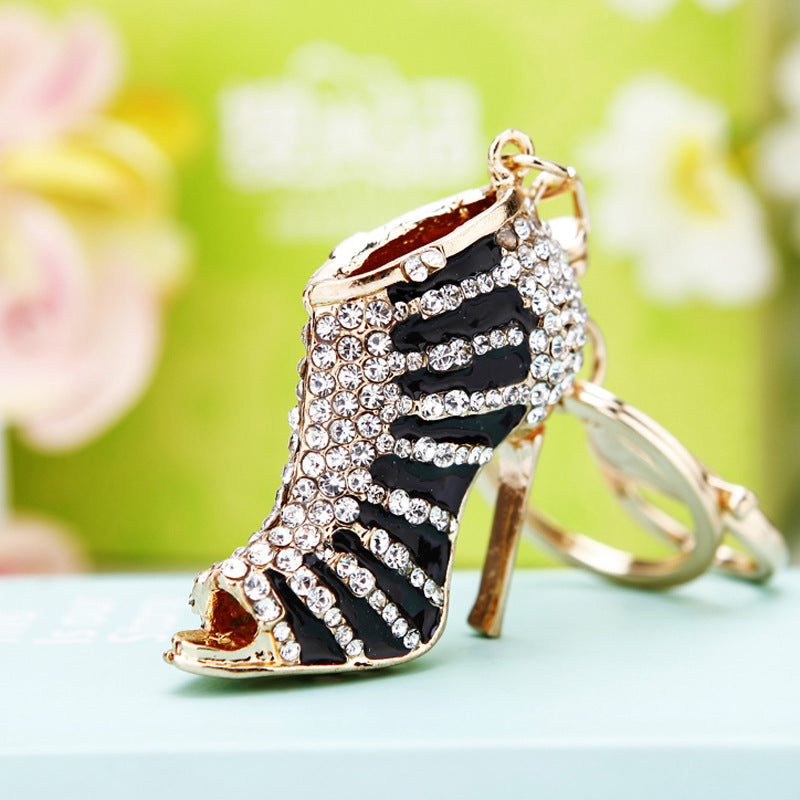 Wholesale Wave dot high heels rhinestone metal keychain