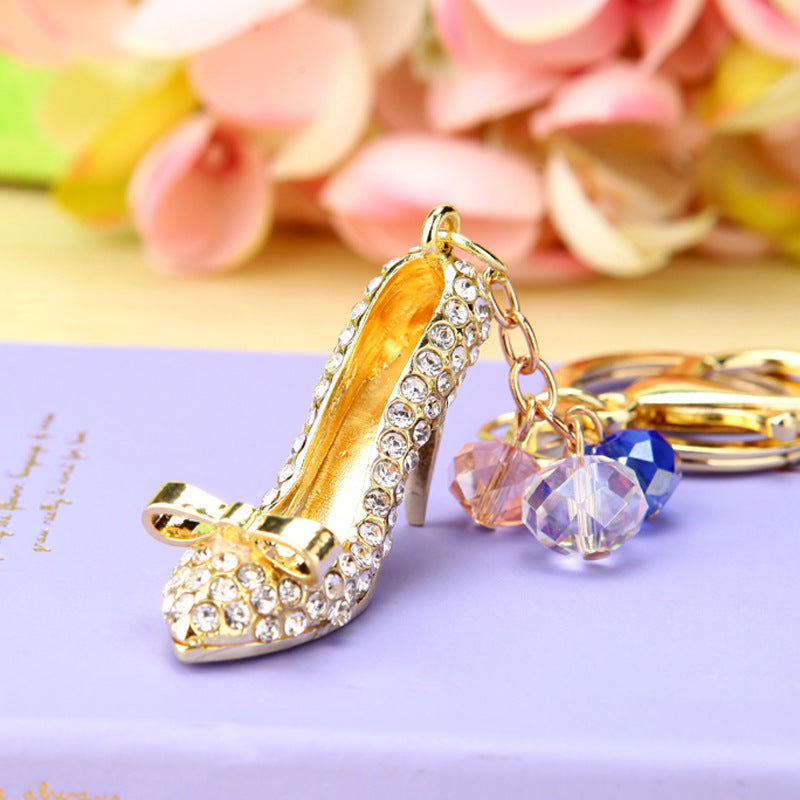 Wholesale Metal Rhinestone Pumpkin Carriage Keychain Bag Charm Pink Car Key Accessory Decorative Gift