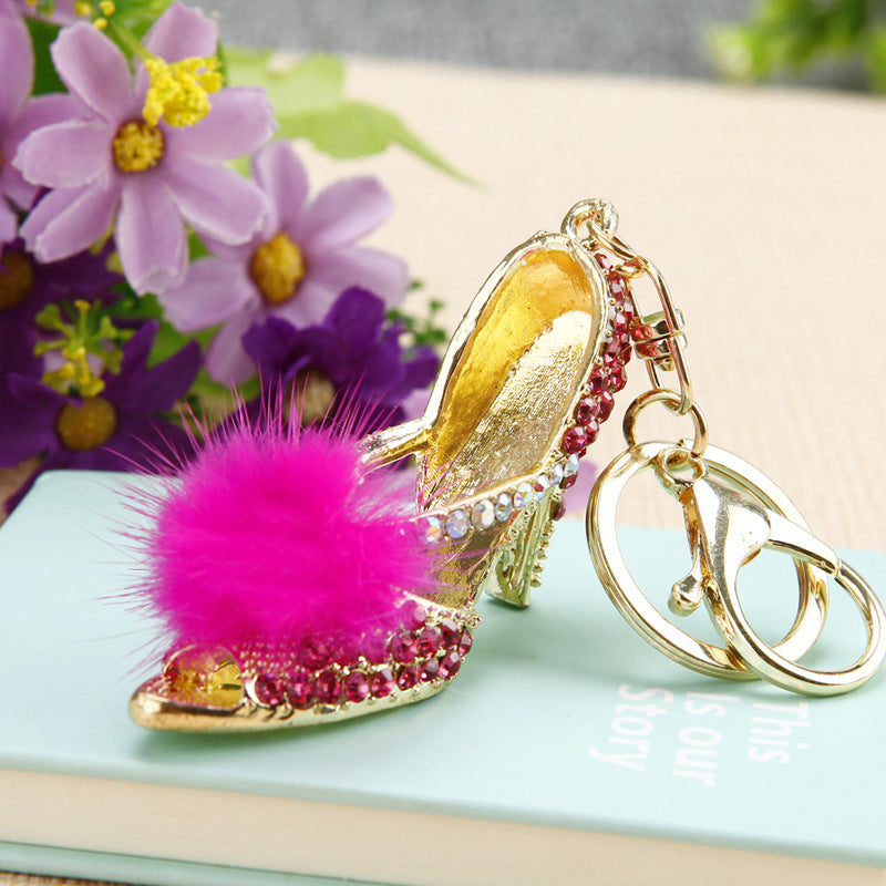 Wholesale Metal Rhinestone Pumpkin Carriage Keychain Bag Charm Pink Car Key Accessory Decorative Gift